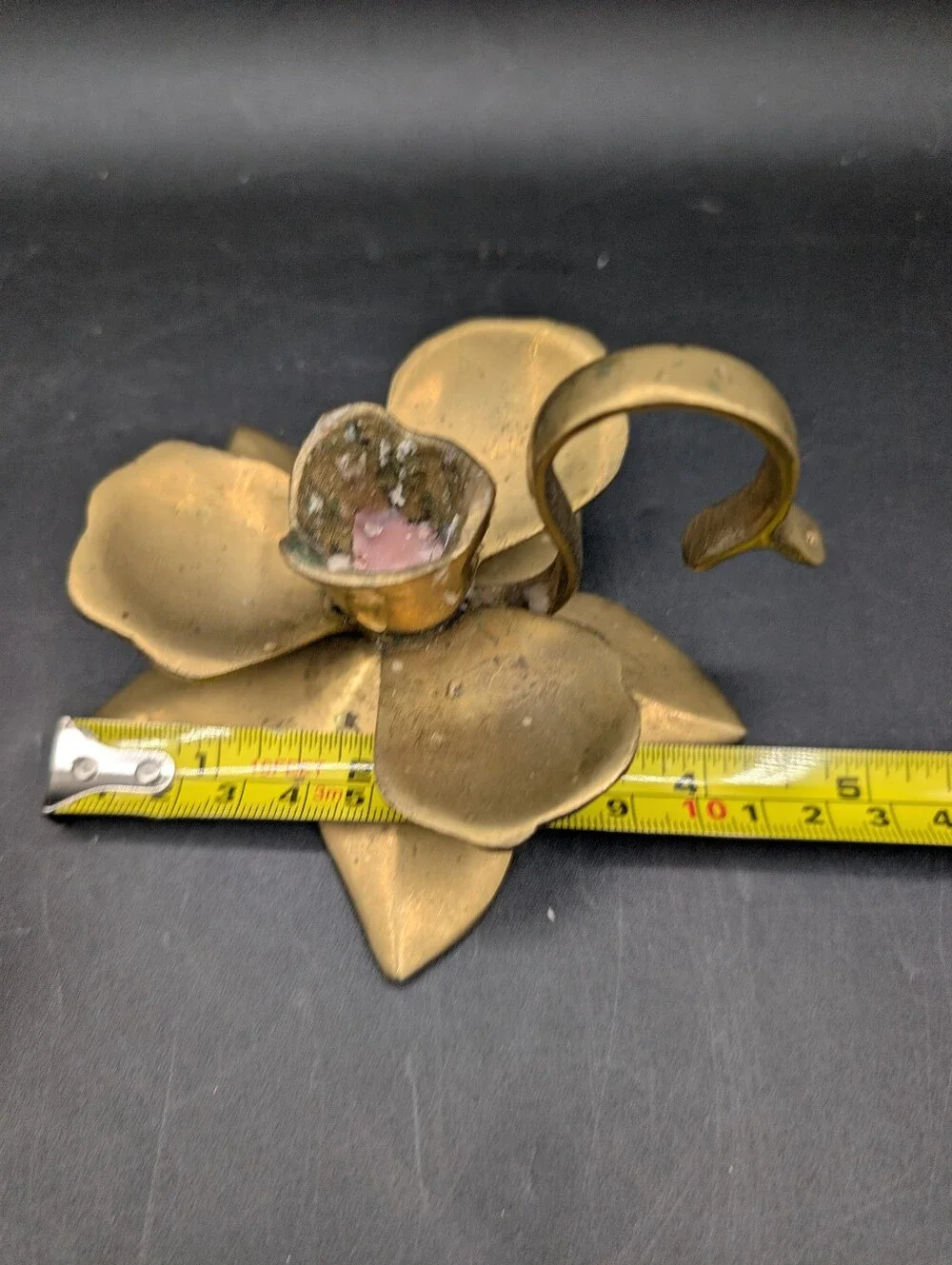 Pair Vintage Brass Orchid Flower Candlestick Holders